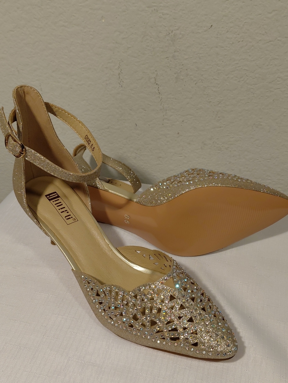 Gold Glitter Ankle-Strap Heels - Picture 5 of 5